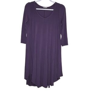 Lollipop Star Purple Tunic Dress 3/4 Sleeve High Low Sharkbite Hem Medium D1222